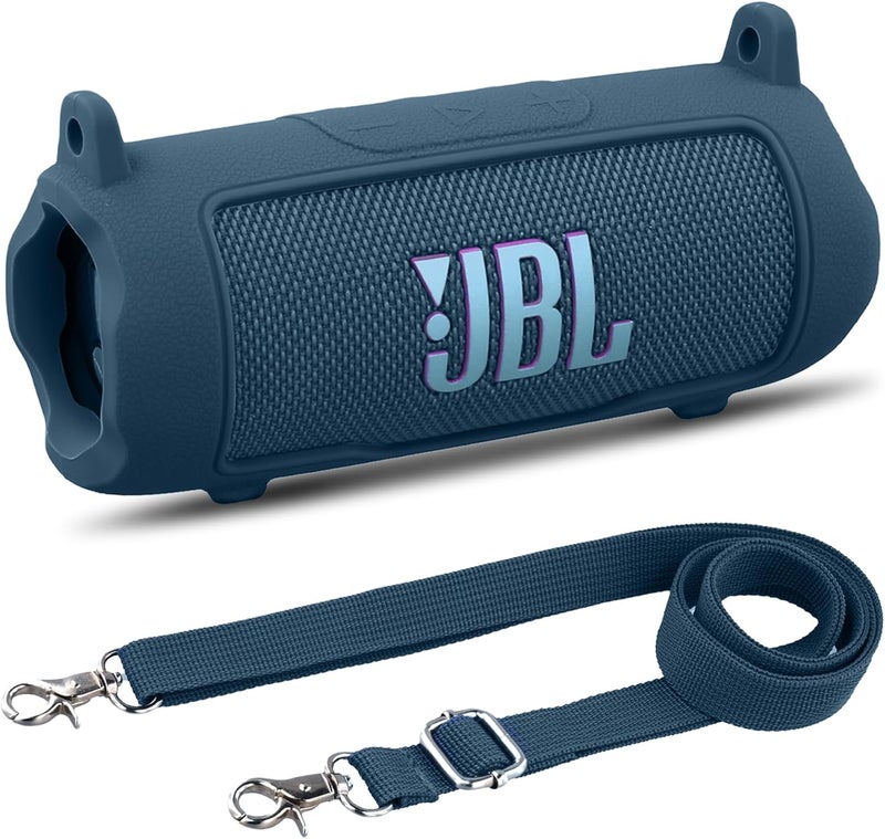 Khanka for JBL Flip 7 Waterproof Portable Bluetooth Speaker Silicone Case,Soft Protective Sleeve Cover with Shoulder Strap for JBL Flip 7 Speaker (Blue) - Image 1
